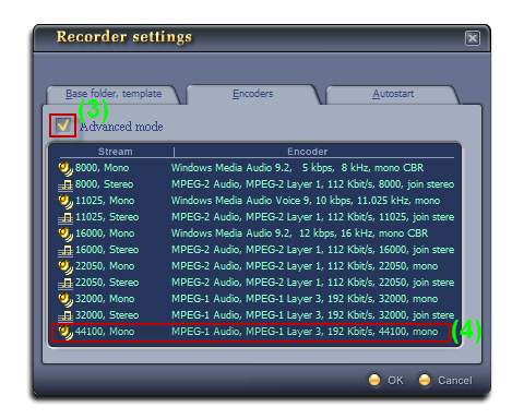 Fig 04: Recorder Settings - Encoders tab